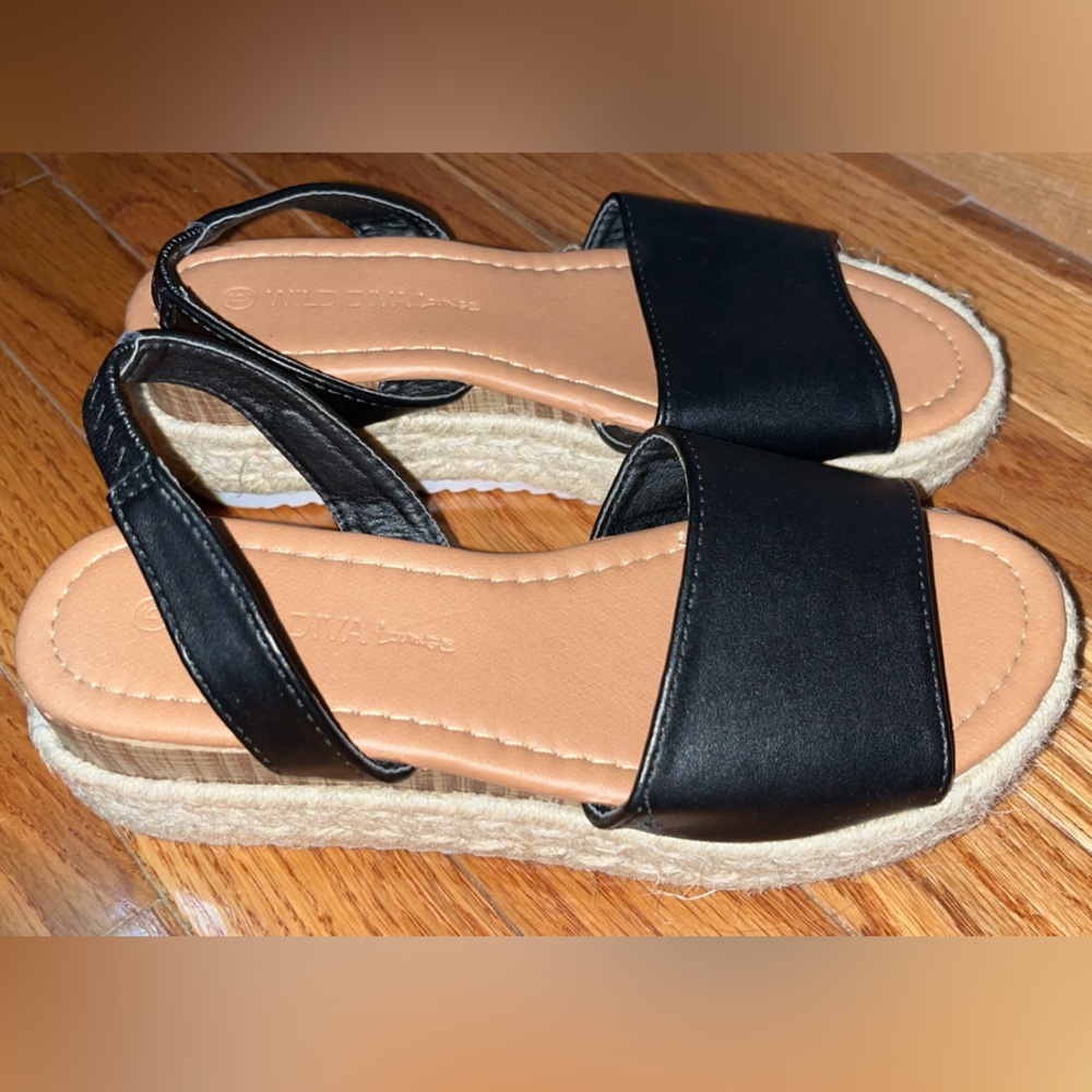 Black espadrille wedge sandals